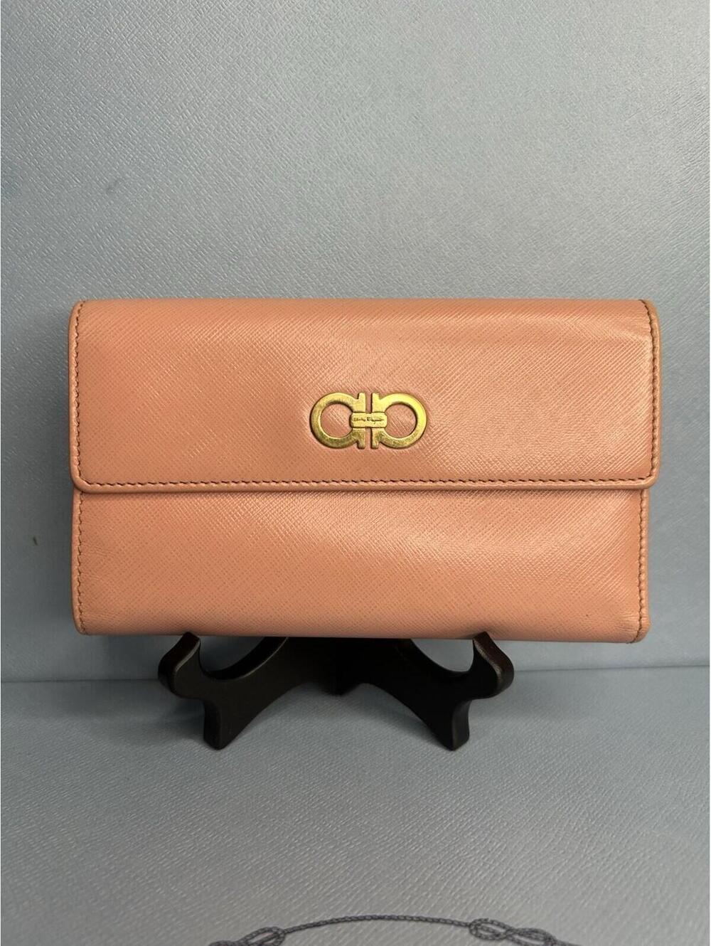 Salvatore Ferragamo Peach Leather Wallet with Gold Hardware